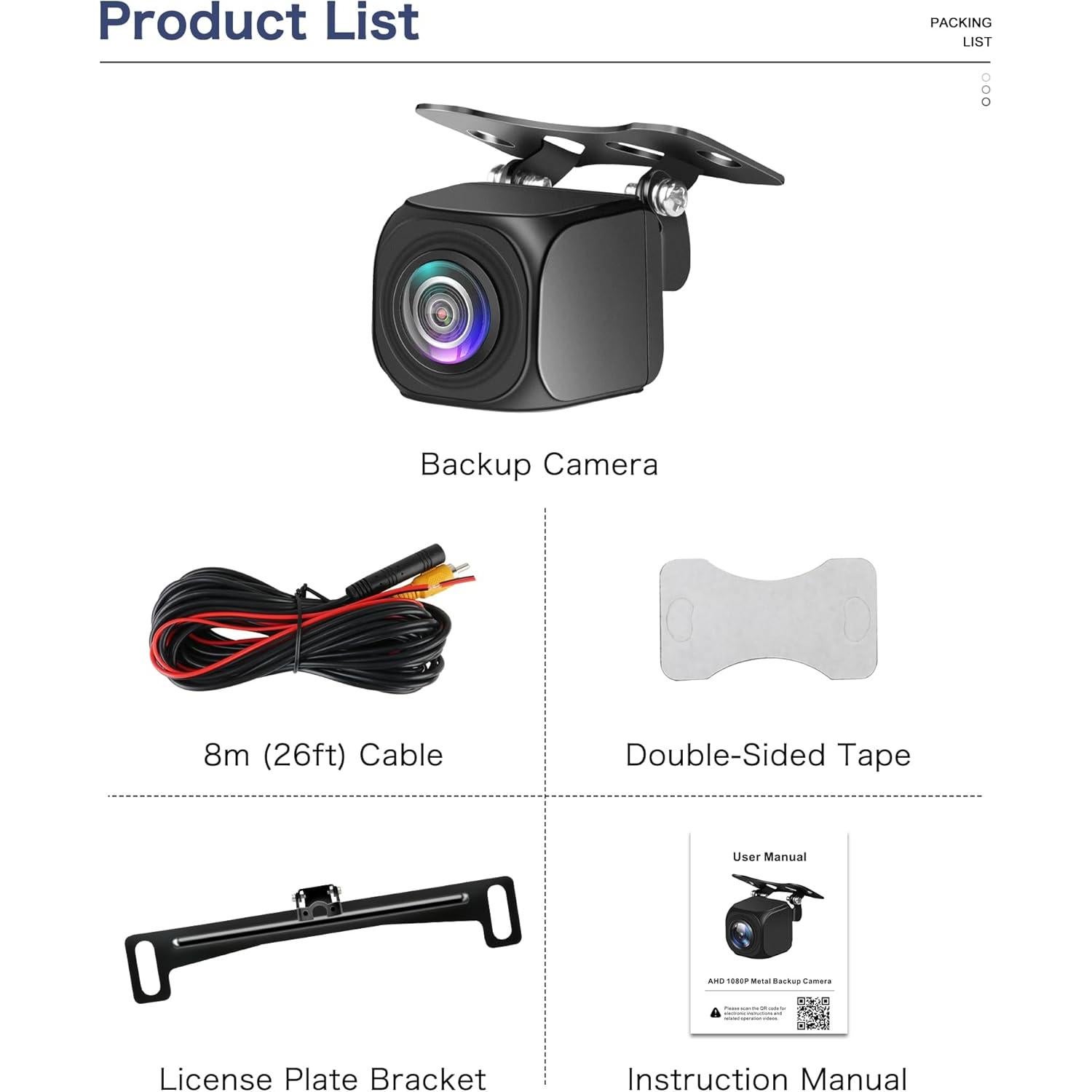 Cámara de Respaldo Tenpmas AHD 1080P 160° Impermeable