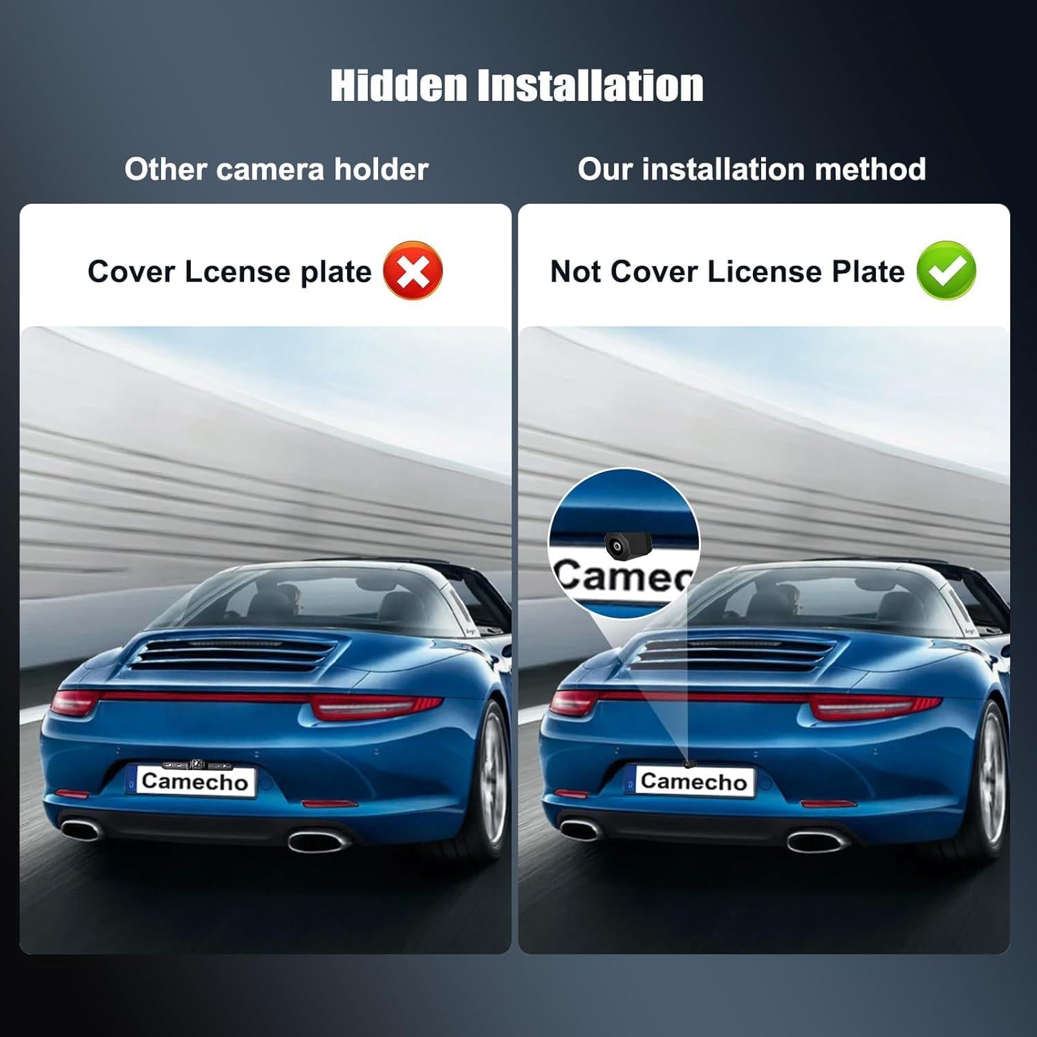 Cámara de Respaldo Camecho IP68 720P AHD 130° para Vehículo