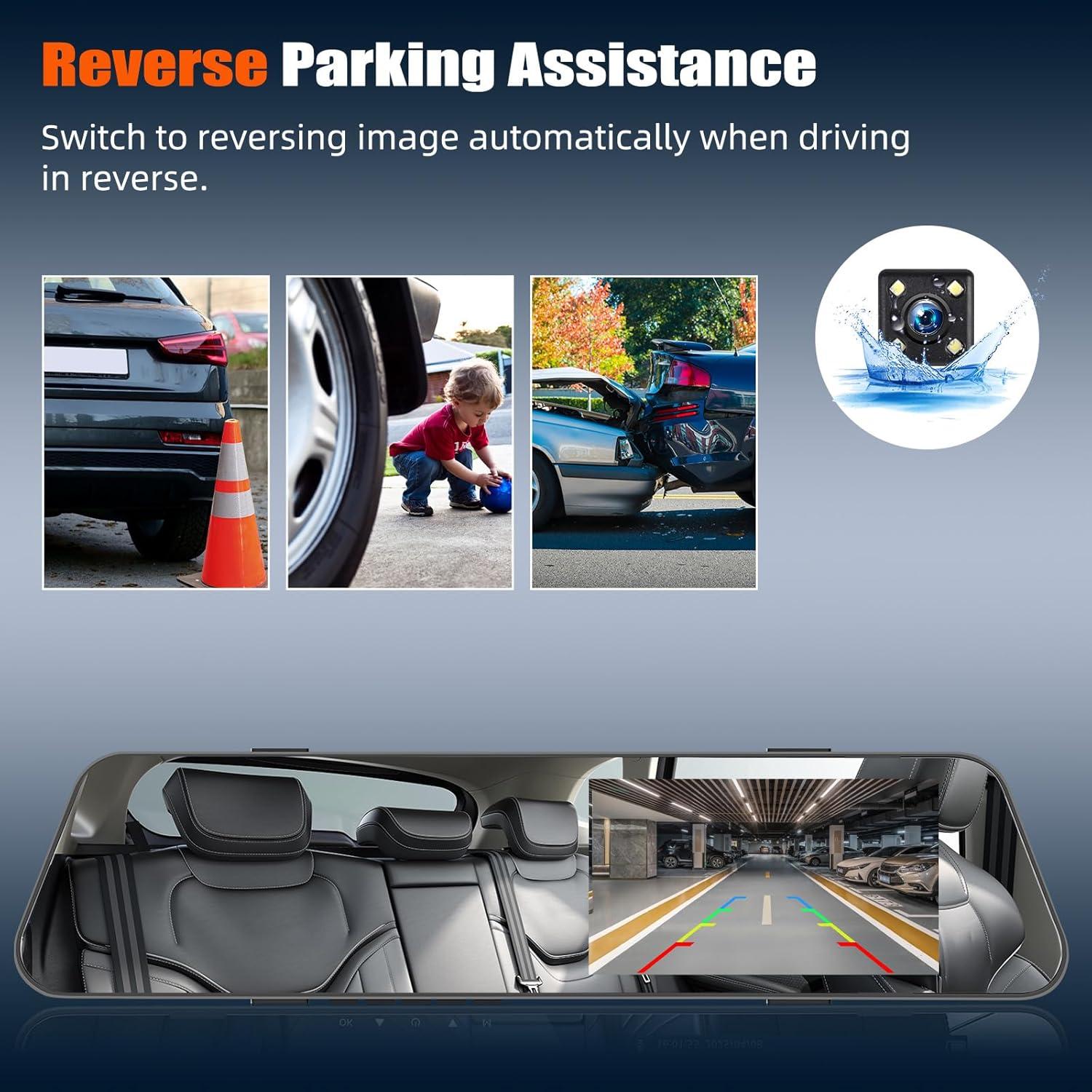 Cámara de Espejo Retrovisor AMprime 4.5" 1080P Doble Cámara