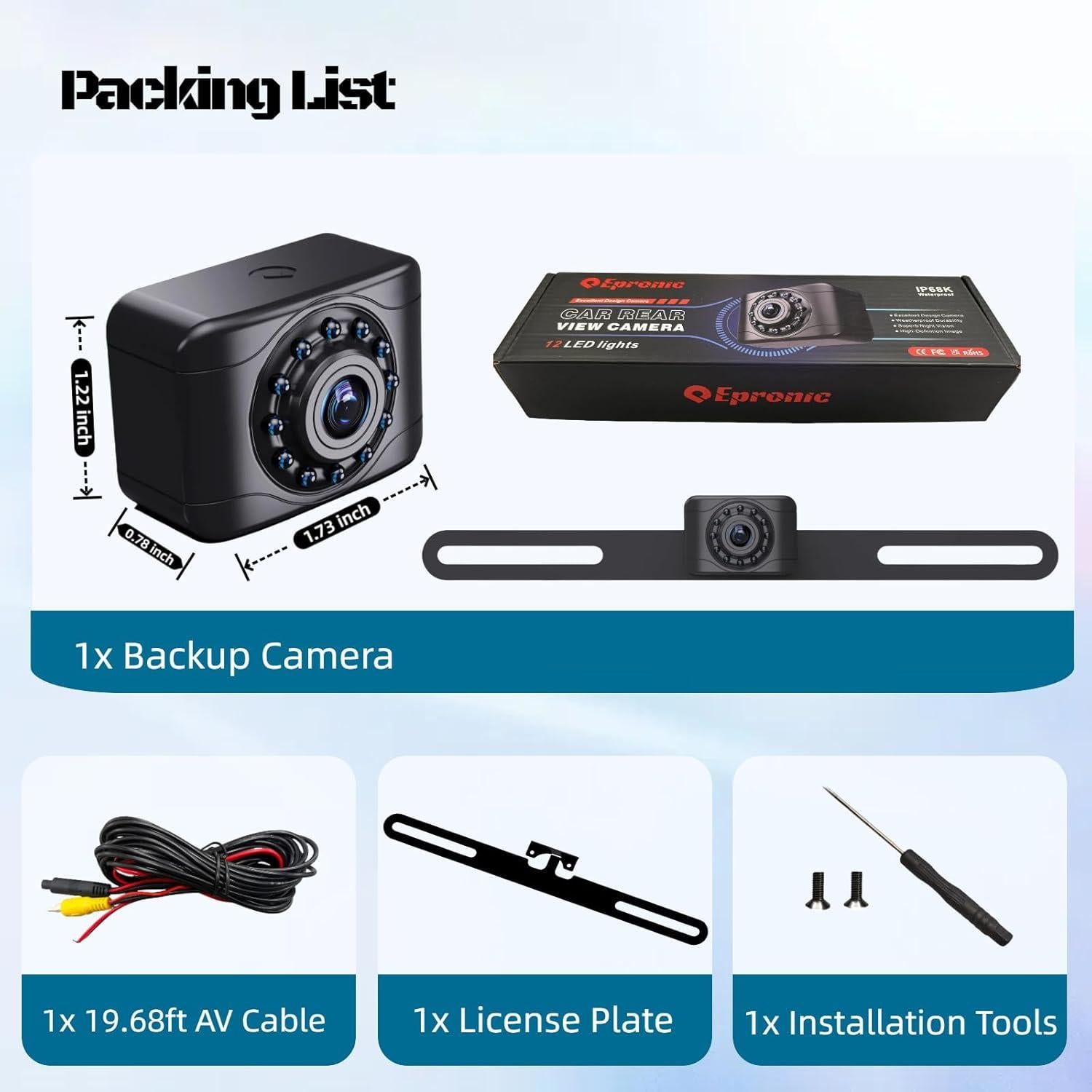 Cámara de Respaldo Epronic IP69 con Visión Nocturna 149°