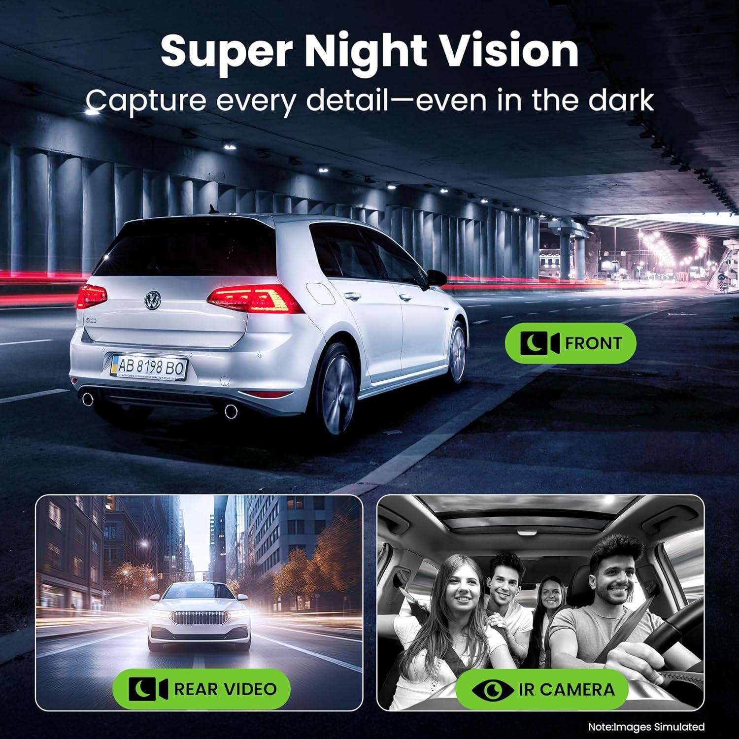 Cámara de tablero GEARit 4K triple con visión nocturna