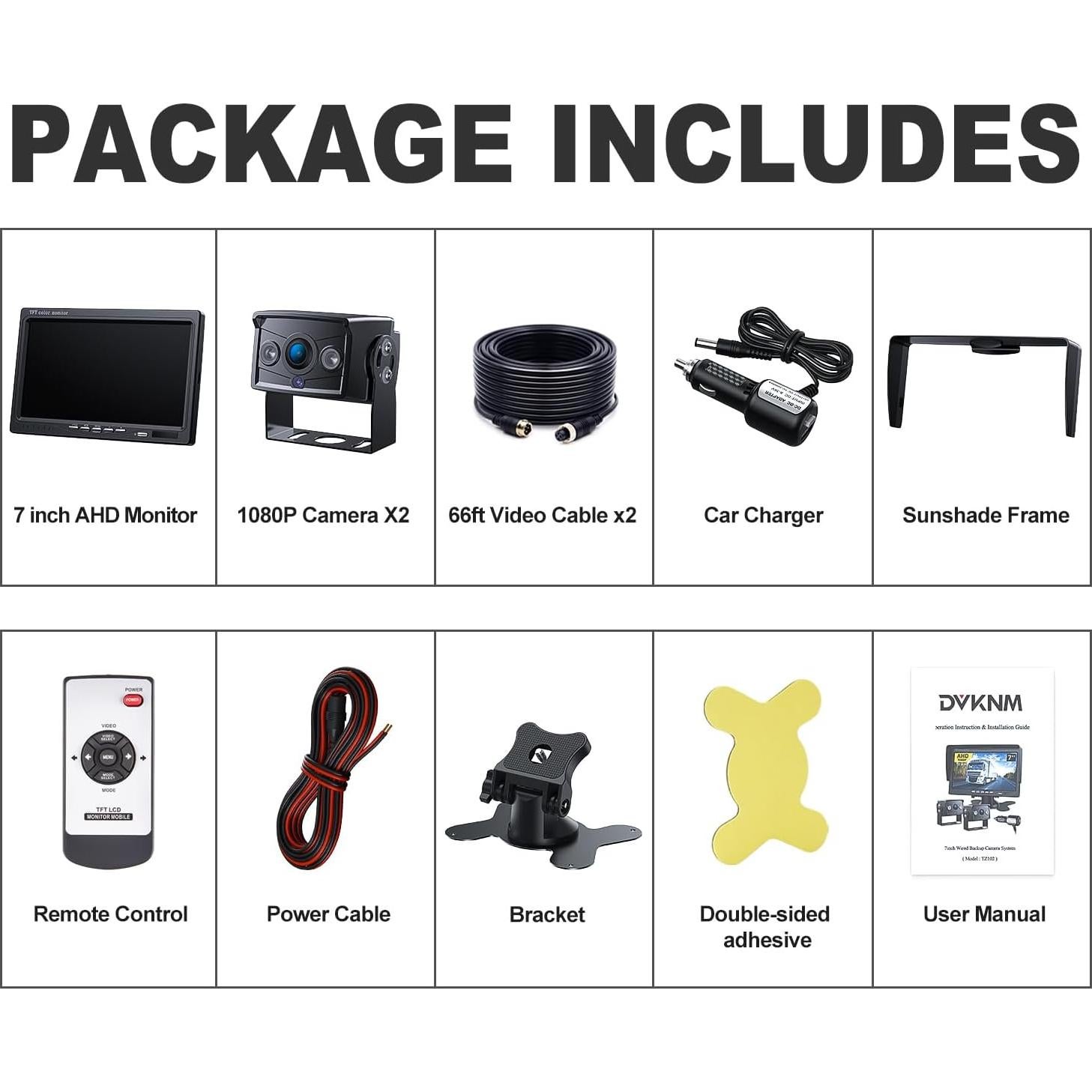 Kit de Monitor Doble 7" HD 1080P DVKNM con 2 Cámaras IP69