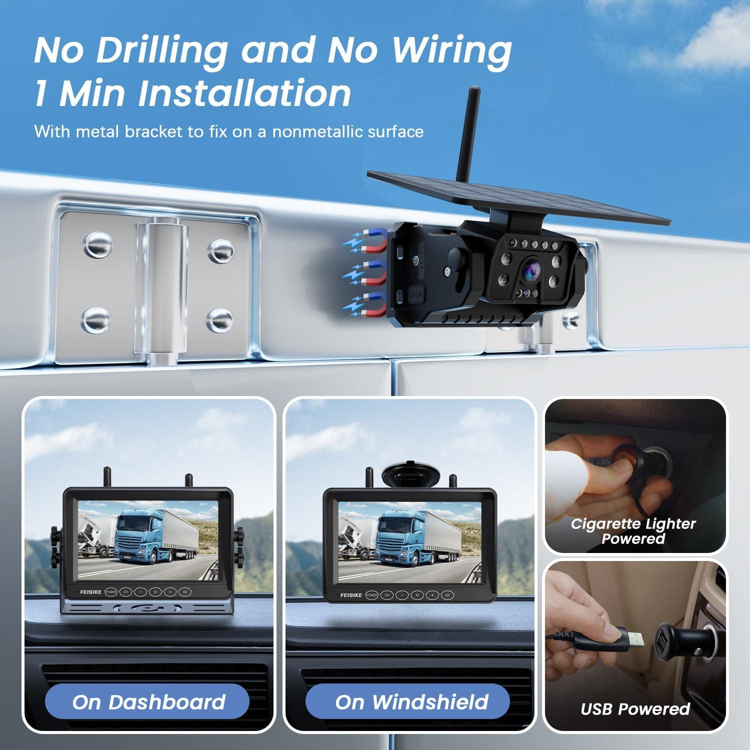 Cámara de Respaldo Inalámbrica Solar FEISIKE 7" 1080P con Grabación