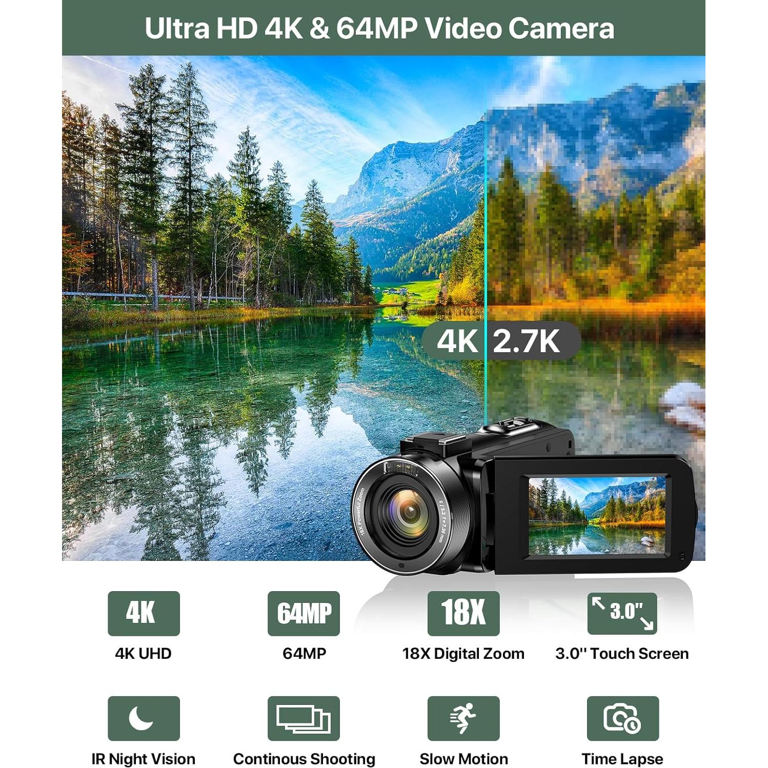 Cámara de Video 4K FJFJOPK HDV-3051L 64MP Zoom 18X