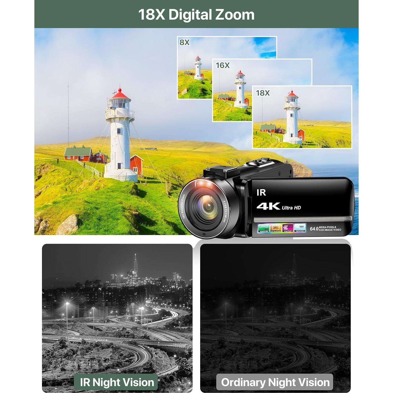 Cámara de Video 4K FJFJOPK HDV-3051L 64MP Zoom 18X