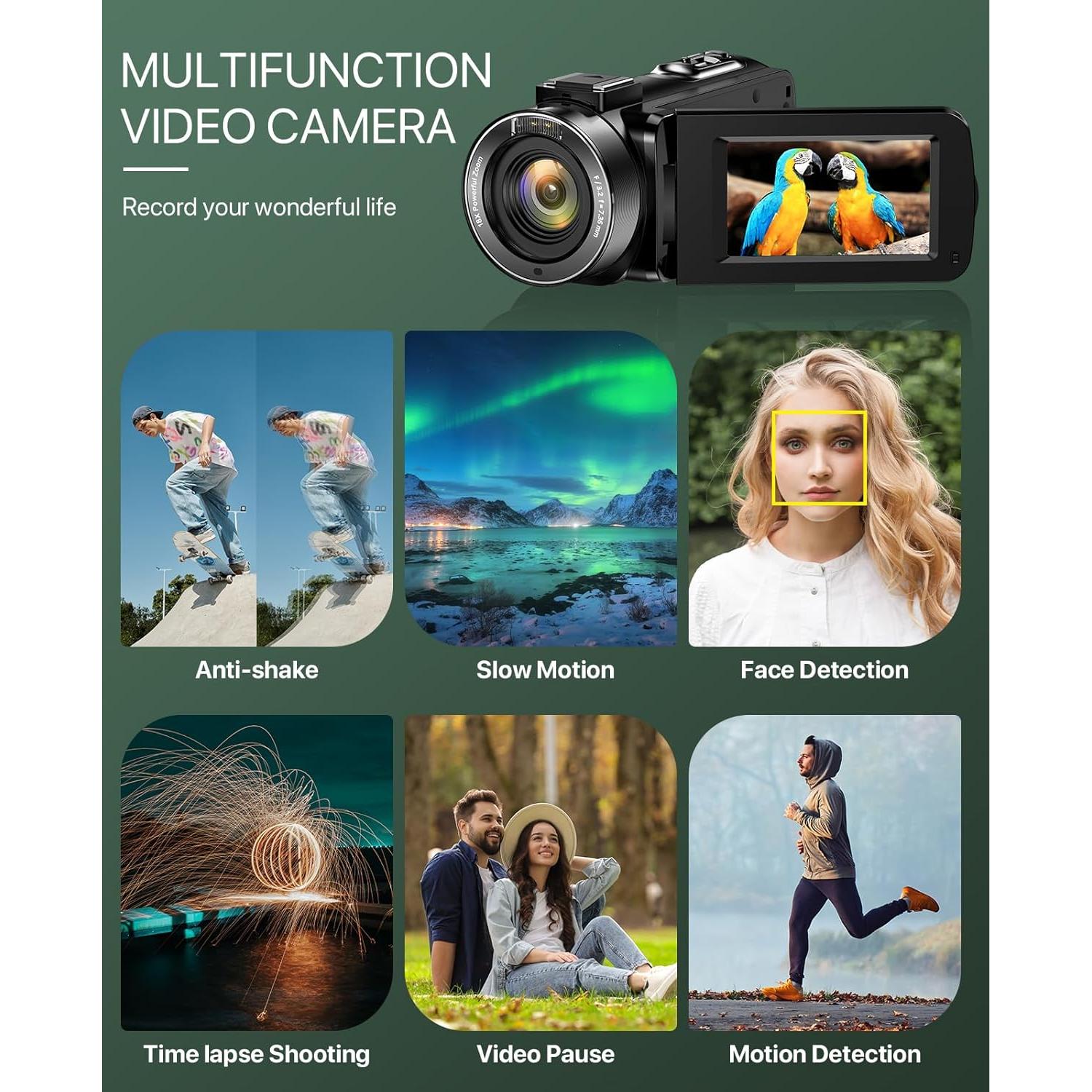 Cámara de Video 4K FJFJOPK HDV-3051L 64MP Zoom 18X