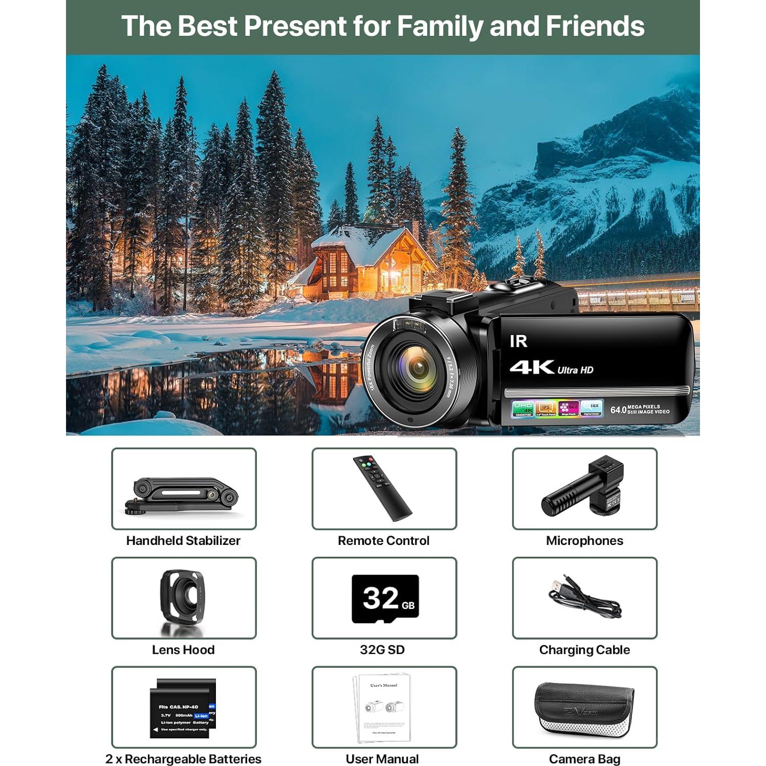 Cámara de Video 4K FJFJOPK HDV-3051L 64MP Zoom 18X