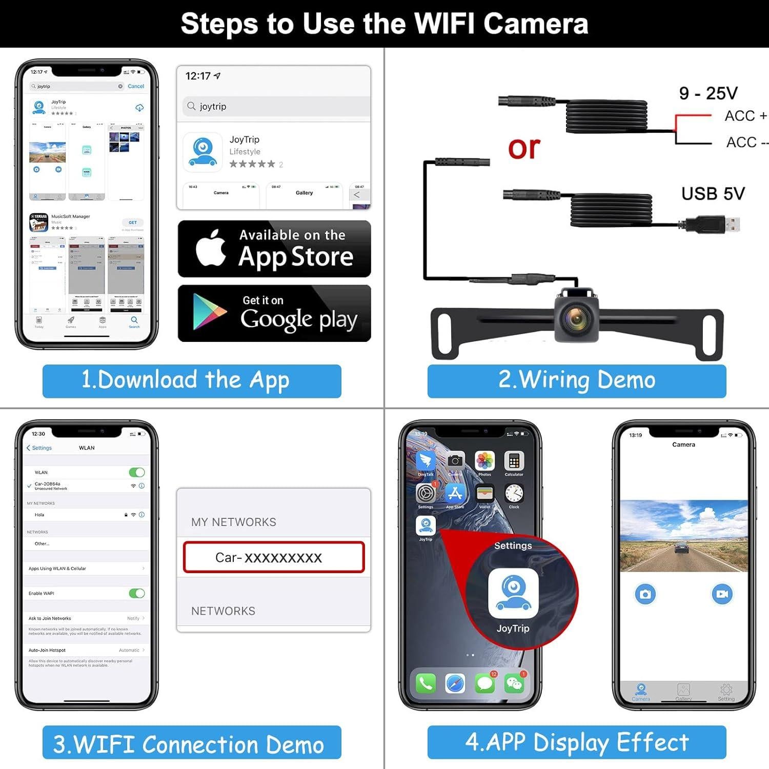 Cámara de Respaldo Inalámbrica Yeo HD 720p 160° Impermeable