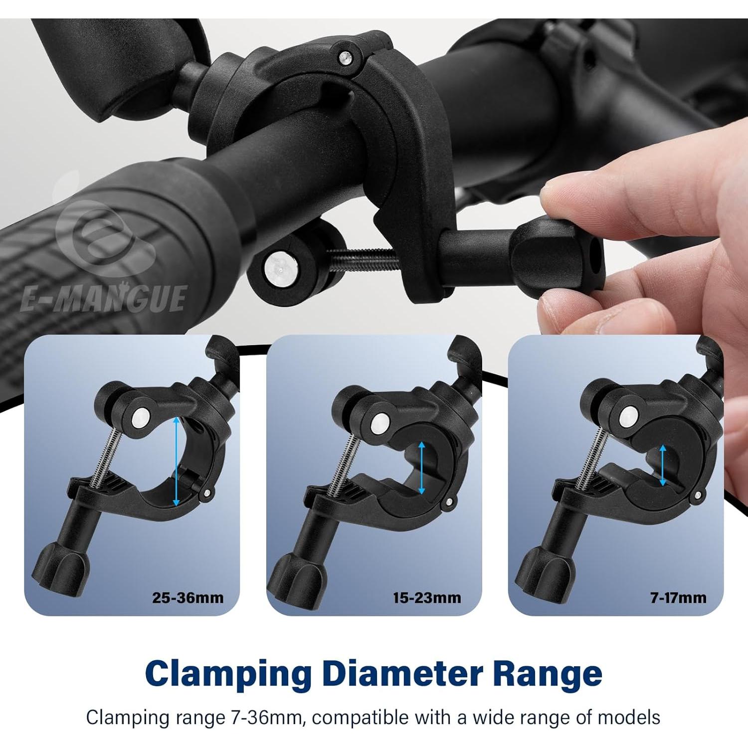 Soporte de cámara con abrazadera E-Mangue para bicicletas y motos