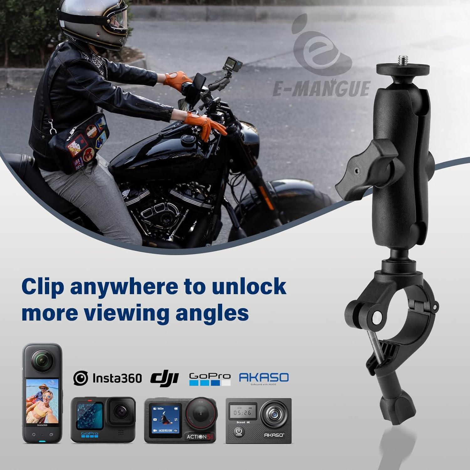 Soporte de cámara con abrazadera E-Mangue para bicicletas y motos