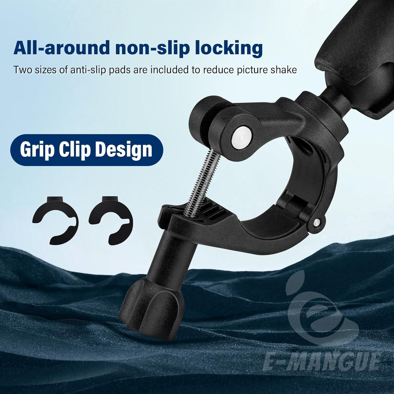 Soporte de cámara con abrazadera E-Mangue para bicicletas y motos