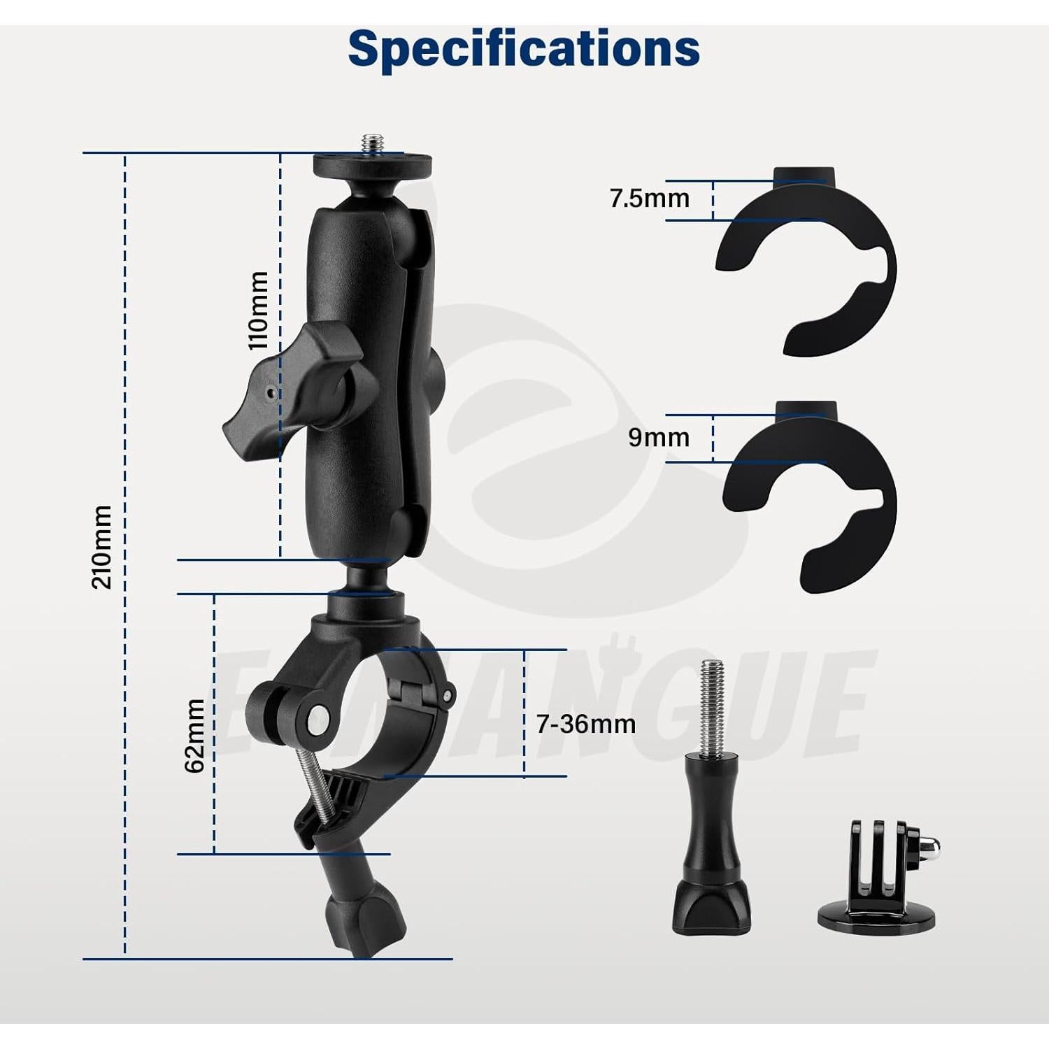 Soporte de cámara con abrazadera E-Mangue para bicicletas y motos