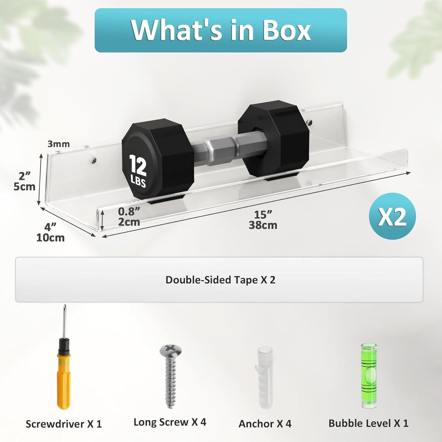Estantes Flotantes Acrílicos Albumgit 2 Piezas 38.1 cm