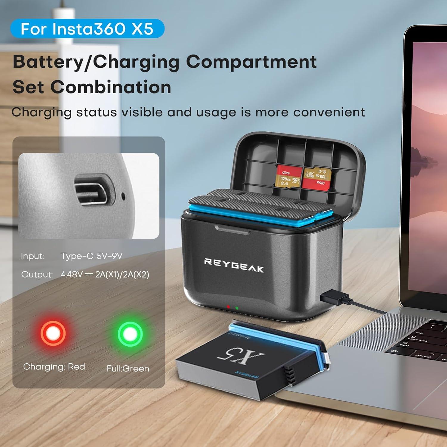 Juego de Baterías REYGEAK para Insta360 X5 2800mAh Cargador