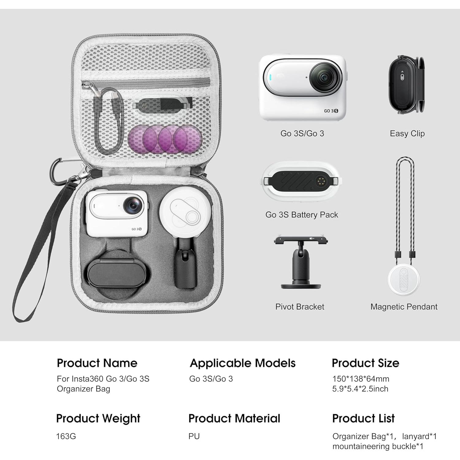 Funda de Transporte para Insta360 GO 3S - Bolsa Protectora Gris