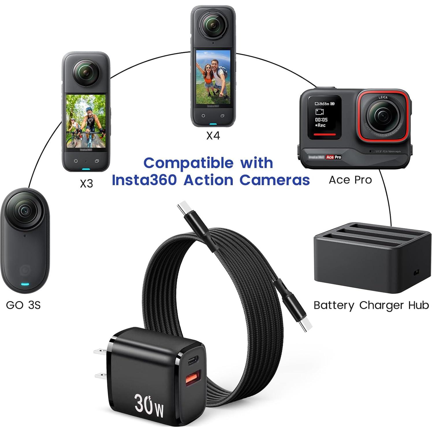 Cargador Rápido USB-C 30W Doble Puerto para Insta360