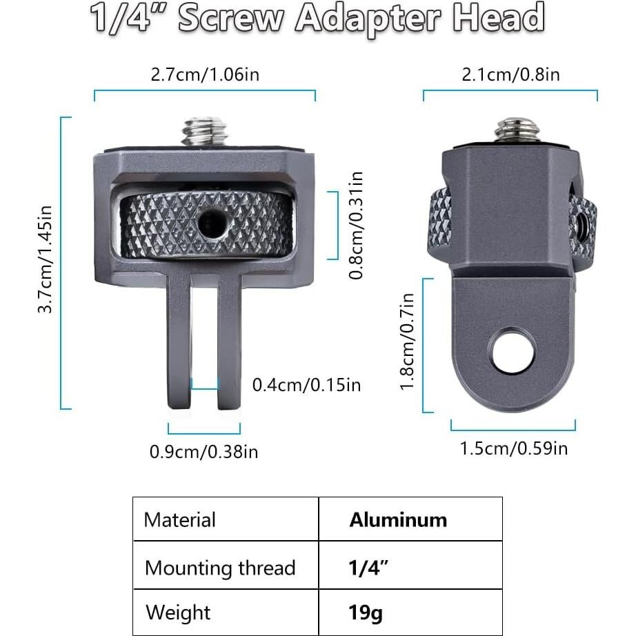 Adaptador de Montaje de Aluminio CNC 1/4" para GoPro y Cámaras