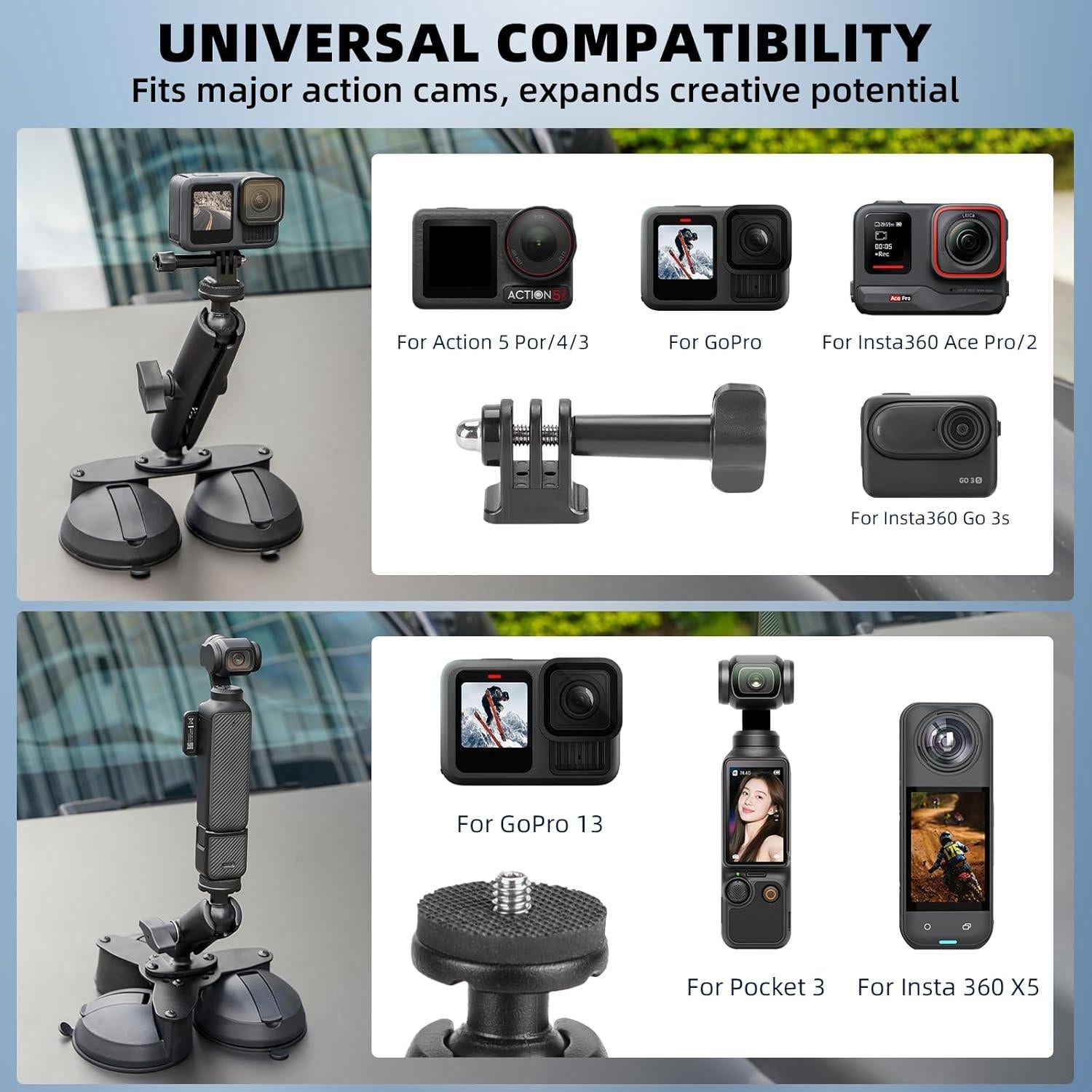 Soporte de Ventosa para Coche BRDRC con Palo Extensible 1.5m