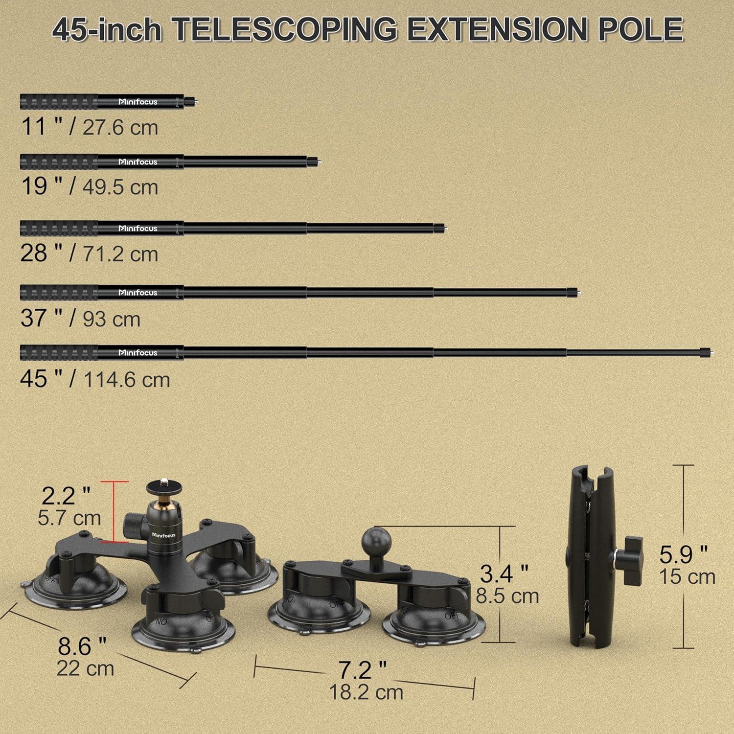 Soporte de Coche por Succión Minifocus S1401 con Palo de Selfie 114cm