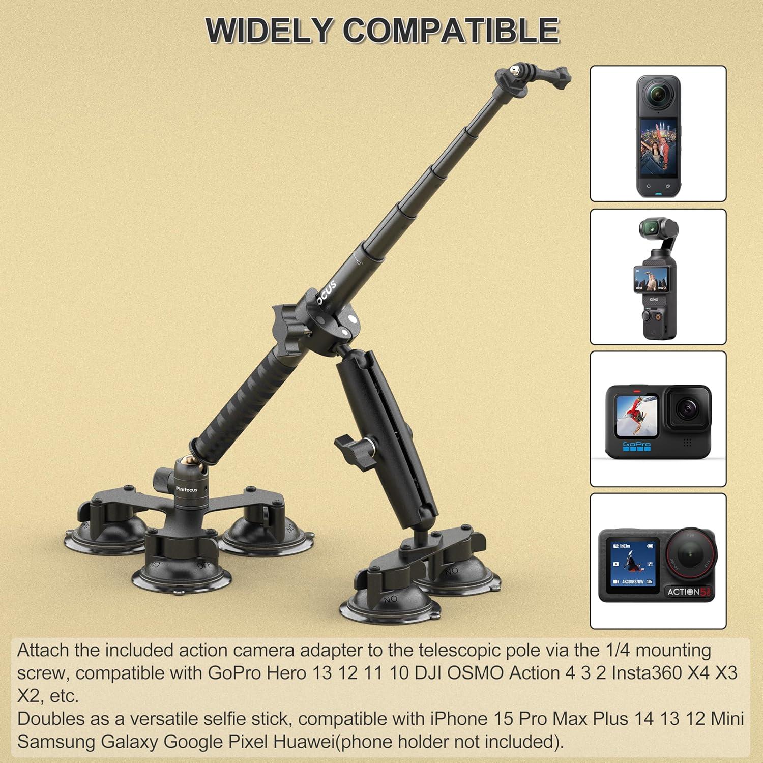 Soporte de Coche por Succión Minifocus S1401 con Palo de Selfie 114cm