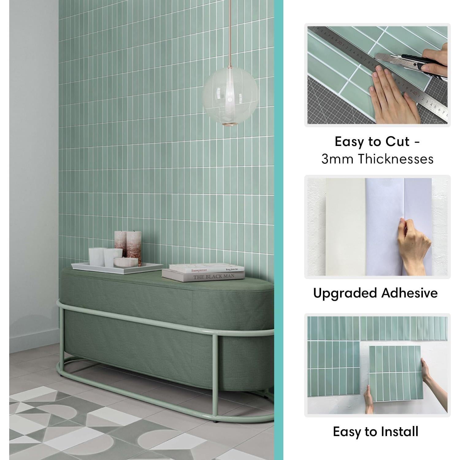 Azulejos Autoadhesivos 3D Commomy Verde Mate 30x30 cm - 10 Pcs