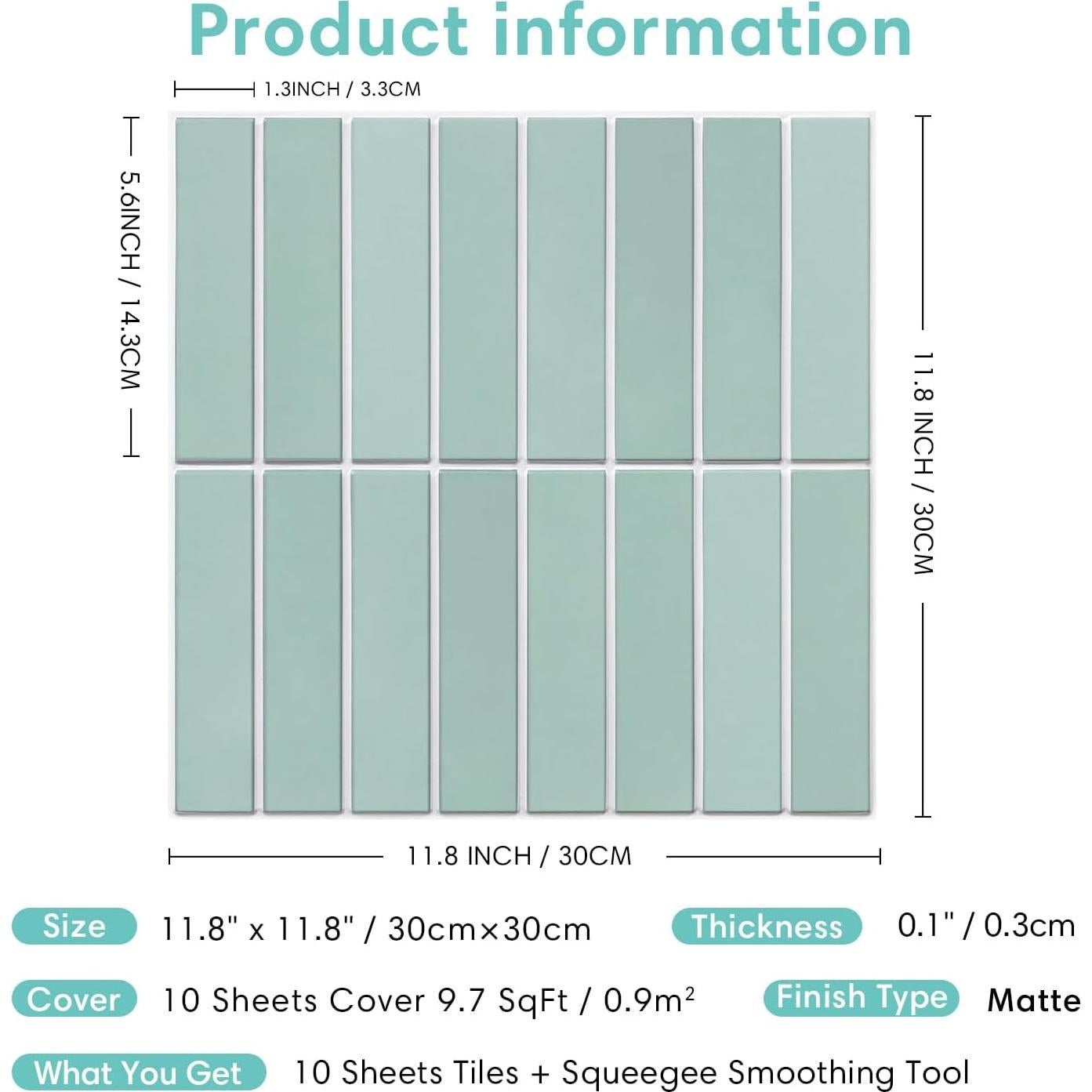 Azulejos Autoadhesivos 3D Commomy Verde Mate 30x30 cm - 10 Pcs