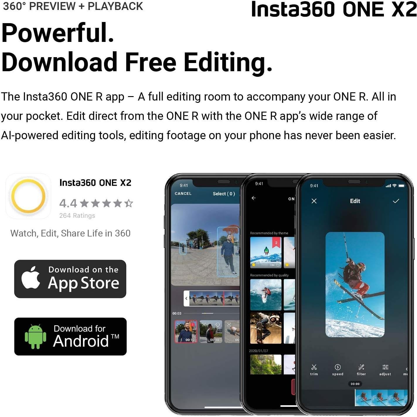 Cámara 360 Insta360 ONE X2 - 5.7K, Estabilización, Resistente al Agua