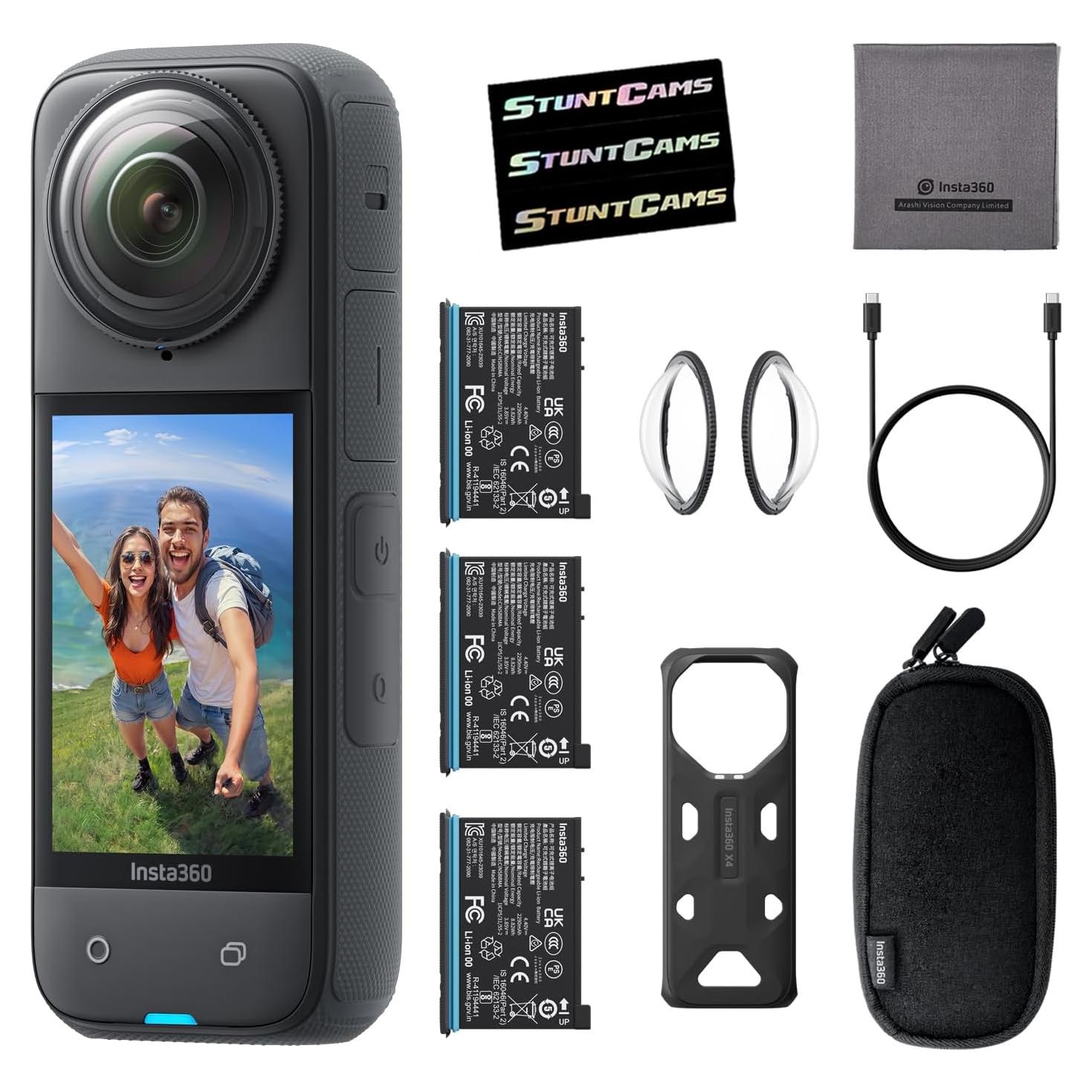 Cámara de acción Insta360 X4 8K 360° impermeable con 3 baterías