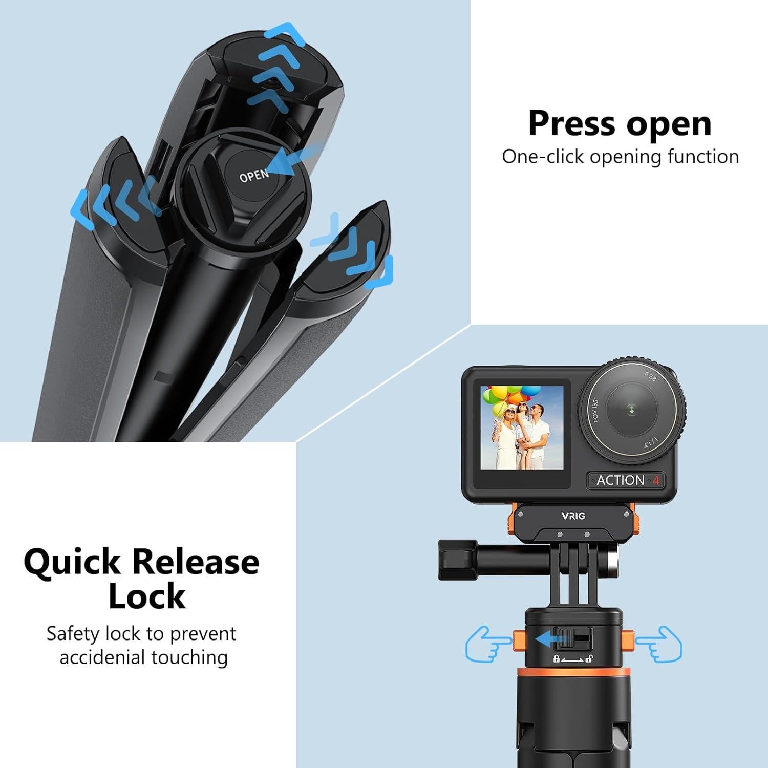 Trípode Selfie Pocket 3 VRIG Extensible 315-1610mm para GoPro