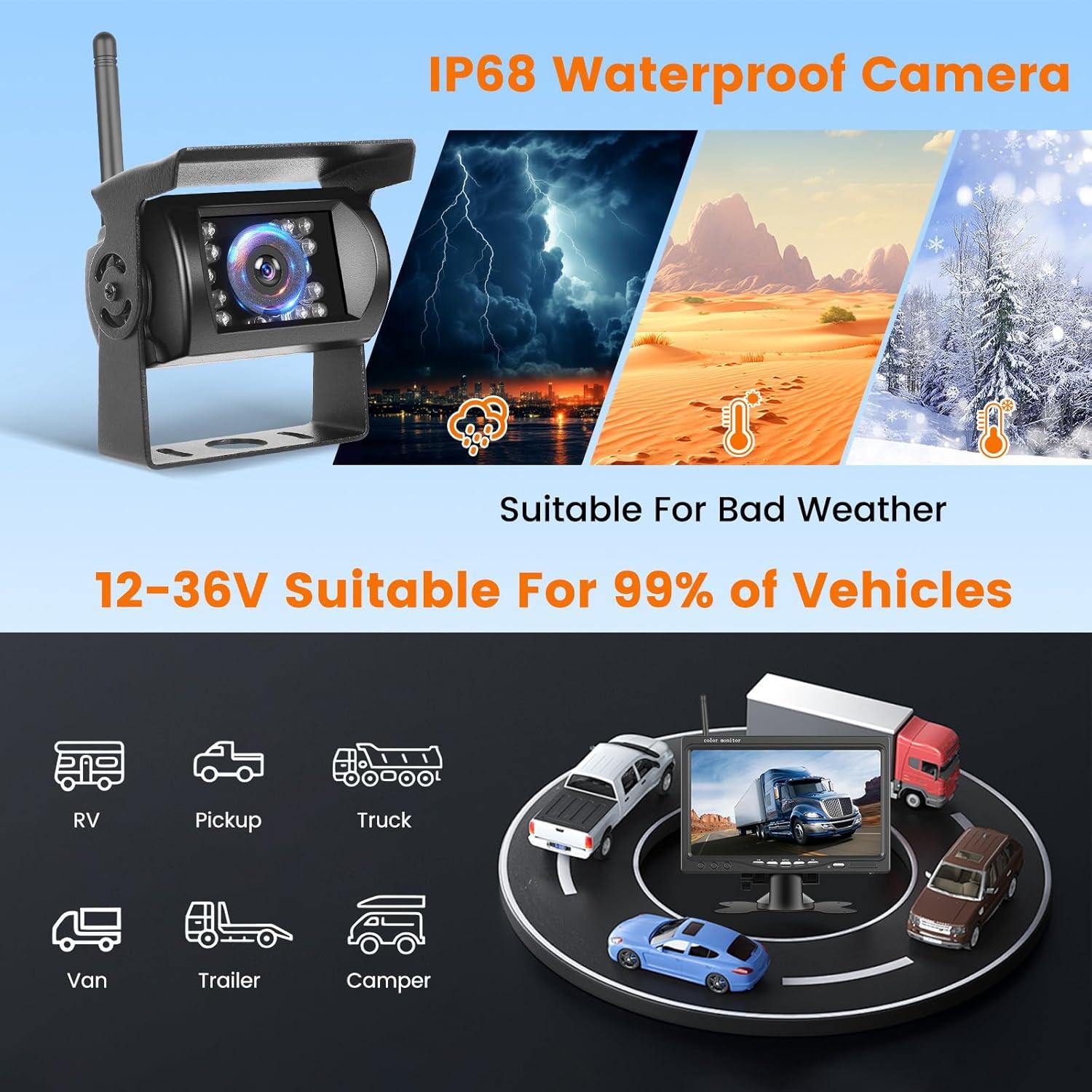 Cámara Inalámbrica de Vista Trasera Hikity 7" Impermeable