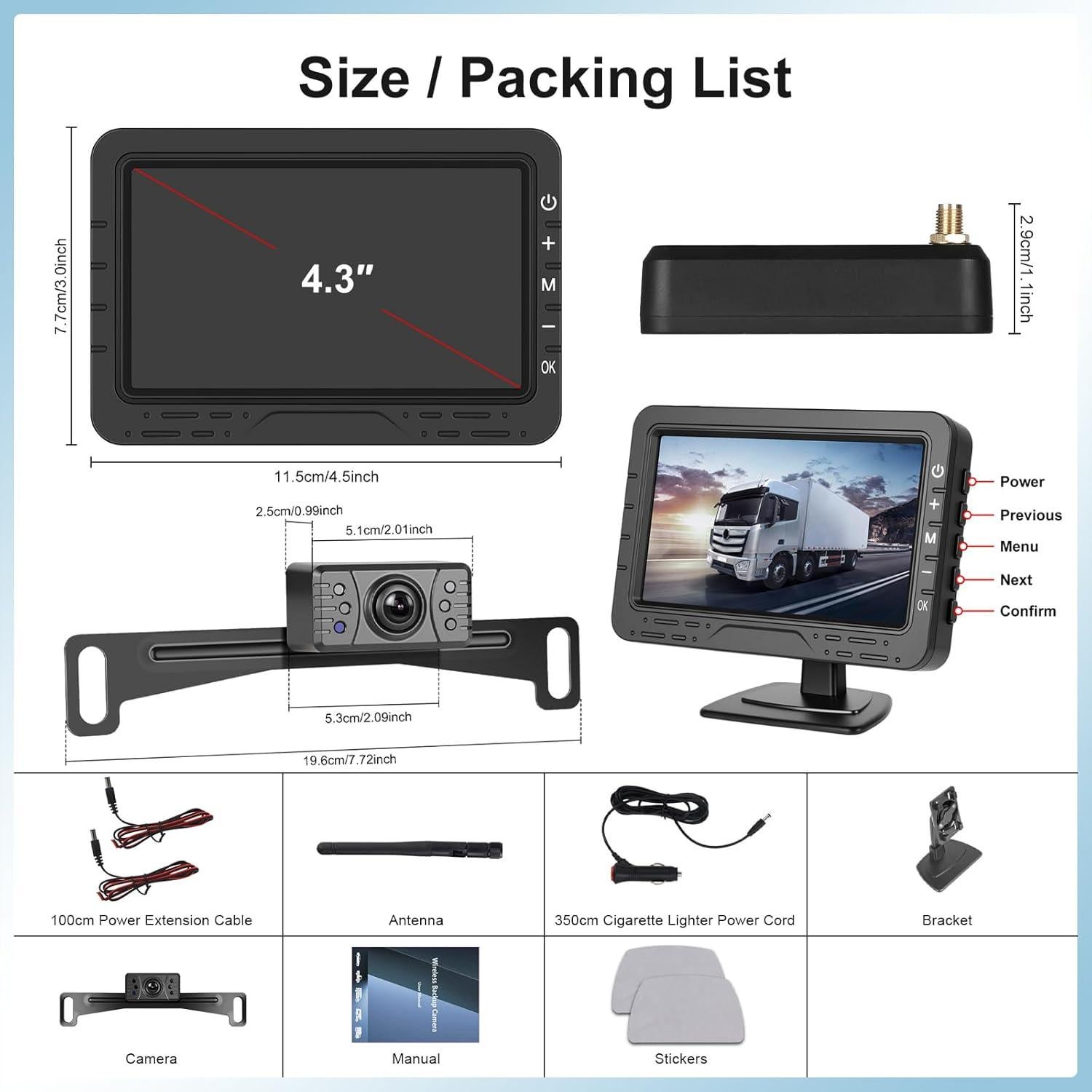 Cámara de Respaldo Inalámbrica VECHTEL 4.3" con Visión Nocturna