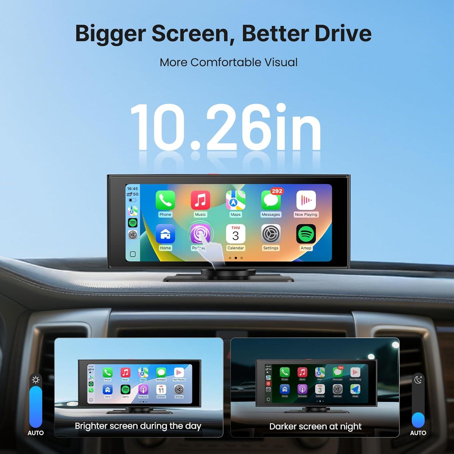 Pantalla Inalámbrica Car Play WonVon 10.26" 4K Bluetooth GPS