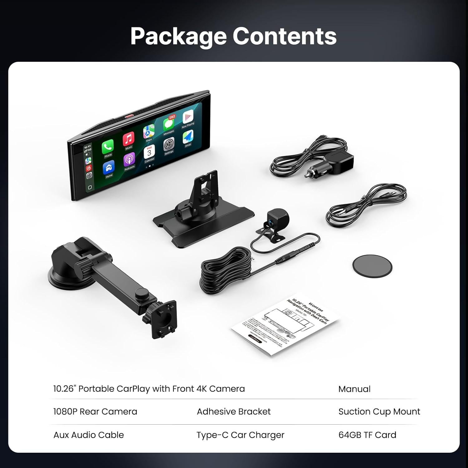 Pantalla Inalámbrica Car Play WonVon 10.26" 4K Bluetooth GPS