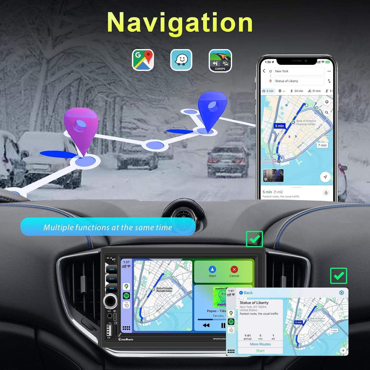 Estéreo Doble Din Plixify 7036W 7" Bluetooth 5.2 con CarPlay