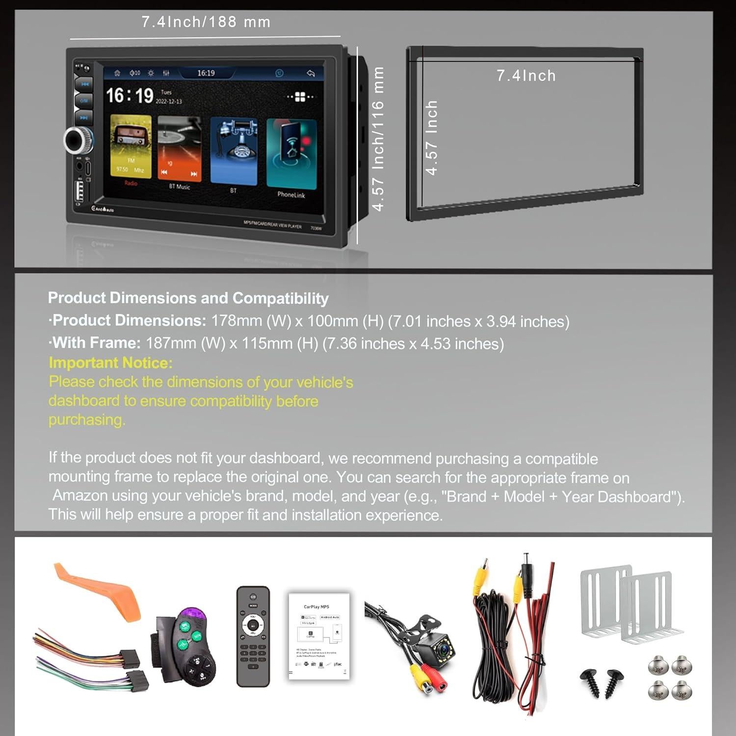 Estéreo Doble Din Plixify 7036W 7" Bluetooth 5.2 con CarPlay