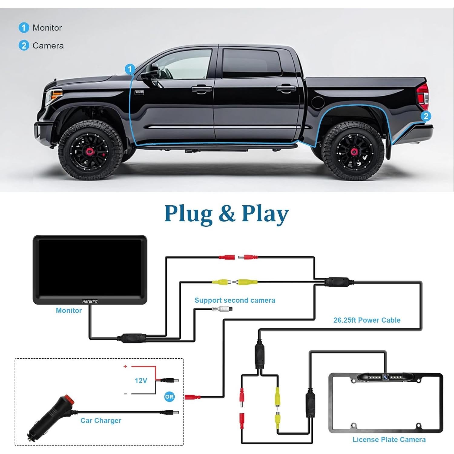 Cámara de Respaldo para Auto HaoKeo 7" HD 1080P Impermeable