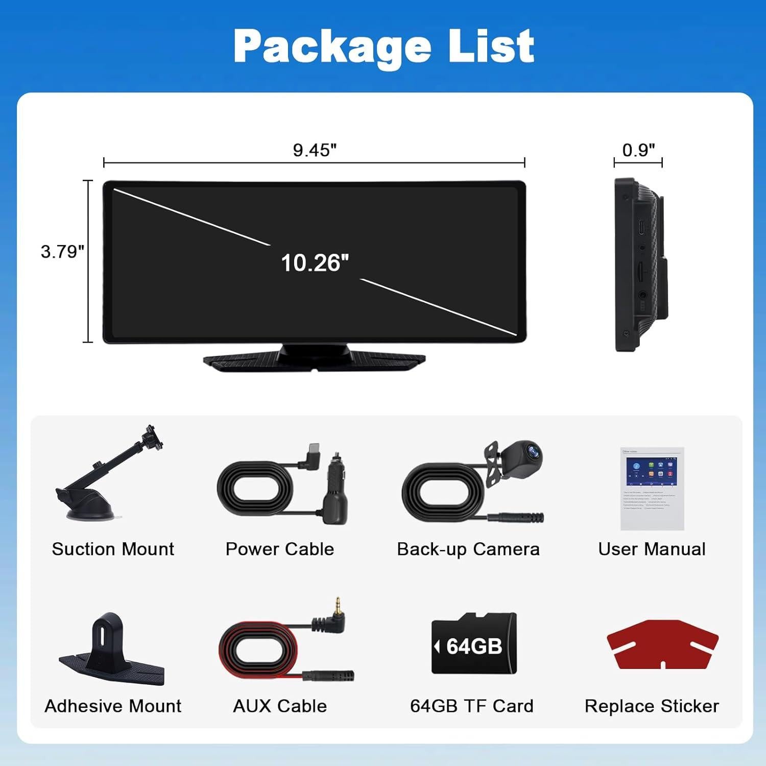 Pantalla Carplay 10.26" TK-YBX1ZSQ con Doble Cámara 4K/1080P