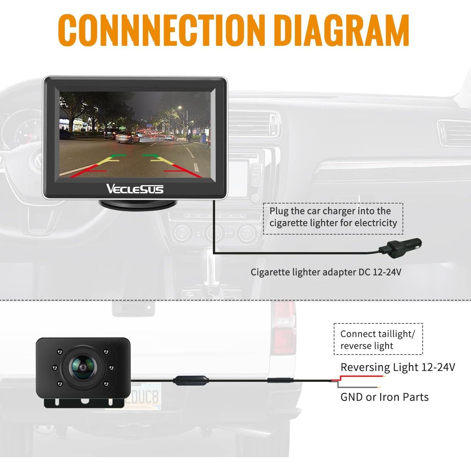 Cámara de Respaldo Inalámbrica Veclesus 1080P con Monitor 4.3"
