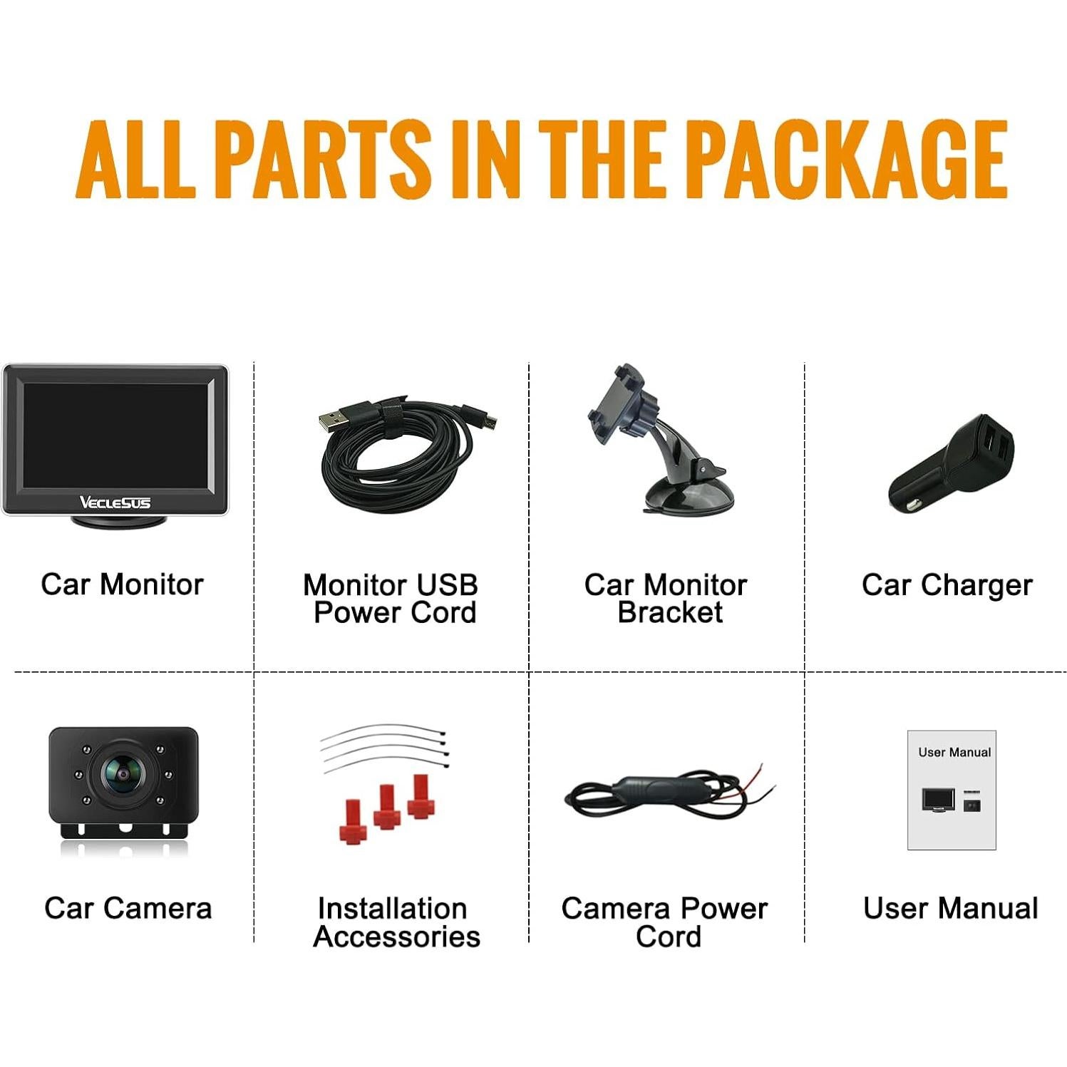 Cámara de Respaldo Inalámbrica Veclesus 1080P con Monitor 4.3"