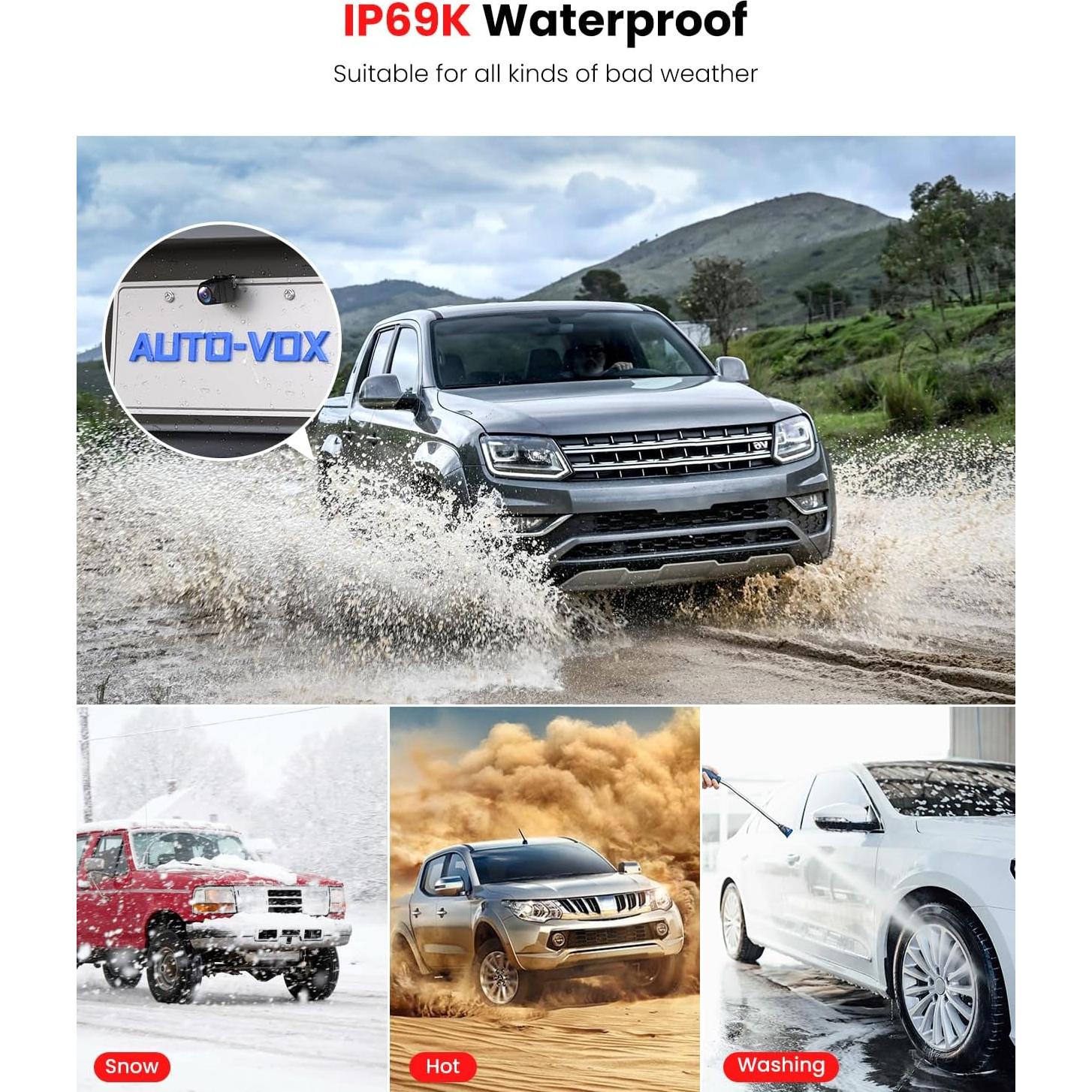 Cámara de Respaldo AUTO-VOX 1080P IP69K 3X Zoom para Vehículos