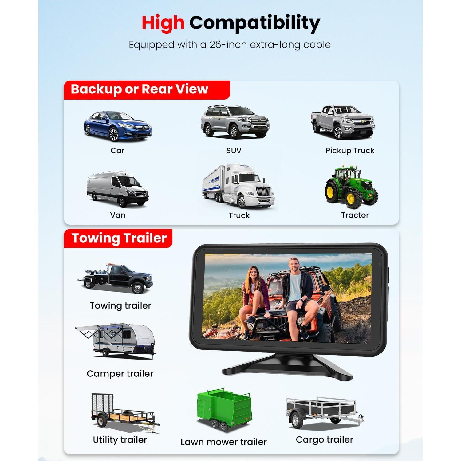 Cámara de Respaldo AUTO-VOX 1080P IP69K 3X Zoom para Vehículos