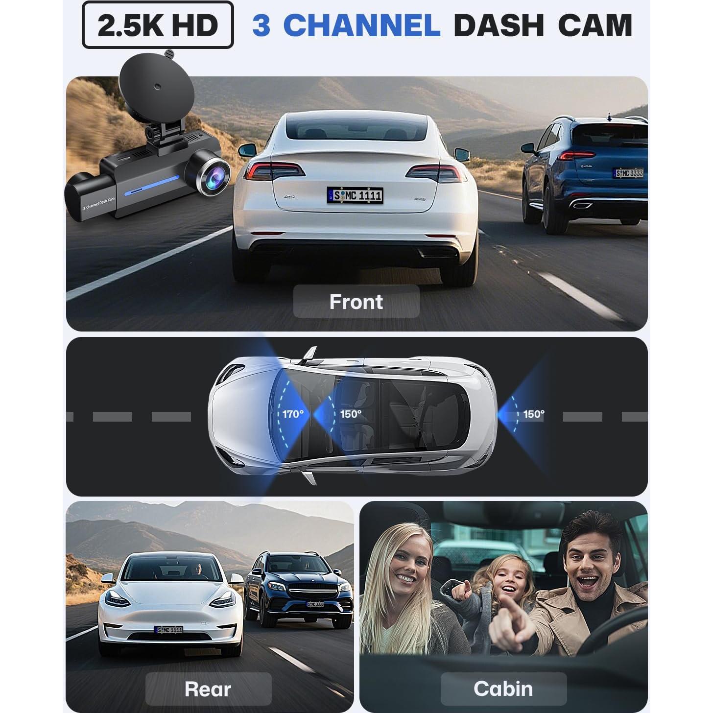 Cámara de tablero BAEASU 2.5K 3 canales con visión nocturna