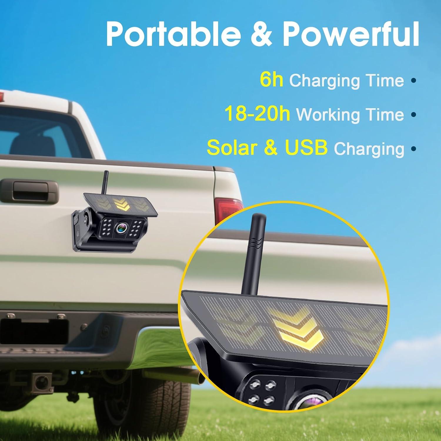 Cámara de Respaldo Inalámbrica Solar V7 para Camiones HD 1080P