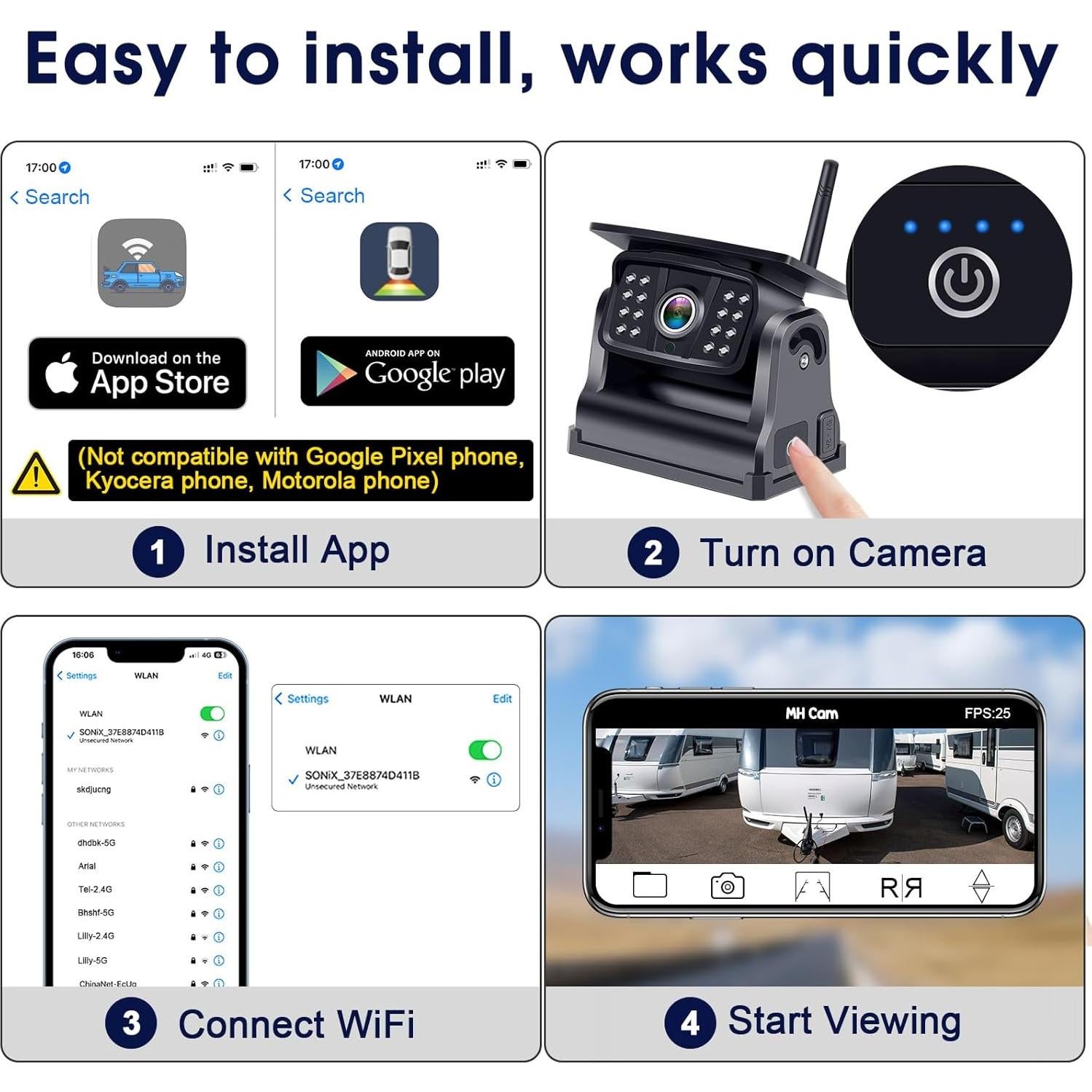 Cámara de Respaldo Inalámbrica Solar V7 para Camiones HD 1080P