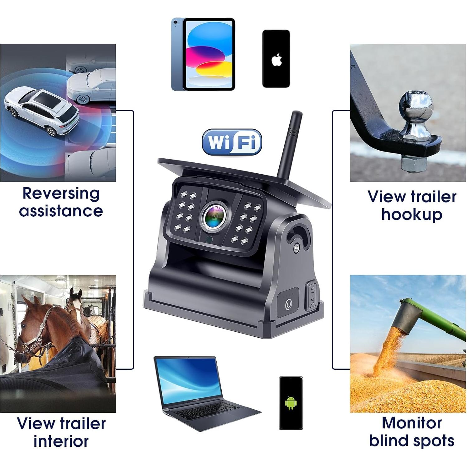 Cámara de Respaldo Inalámbrica Solar V7 para Camiones HD 1080P