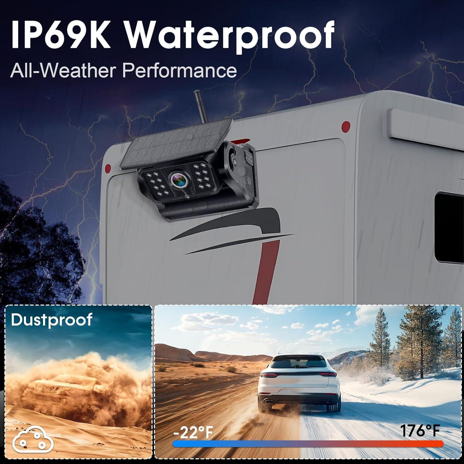 Cámara de Respaldo Inalámbrica Solar V7 para Camiones HD 1080P