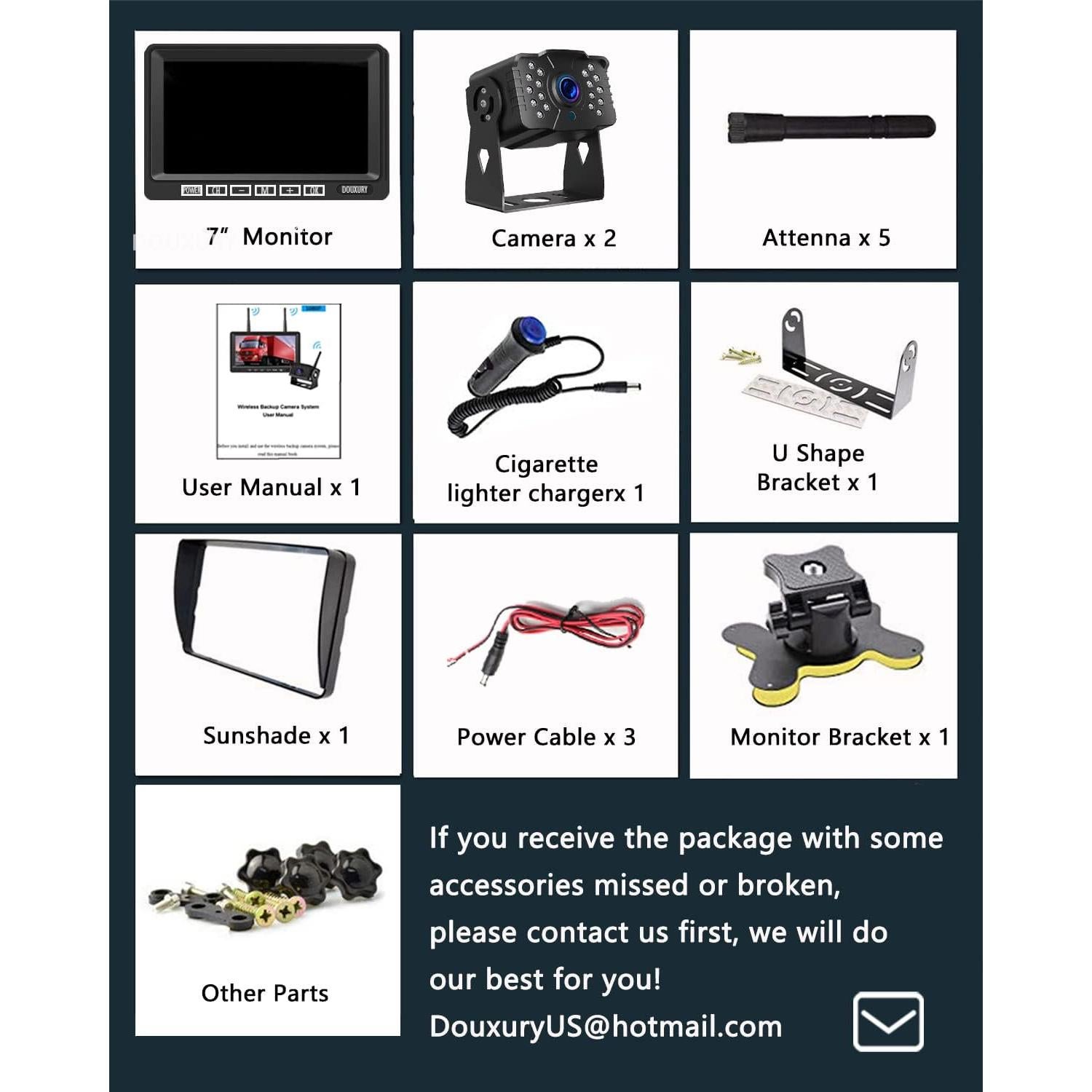 Cámara de Respaldo Inalámbrica DOUXURY FHD 1080P IP69