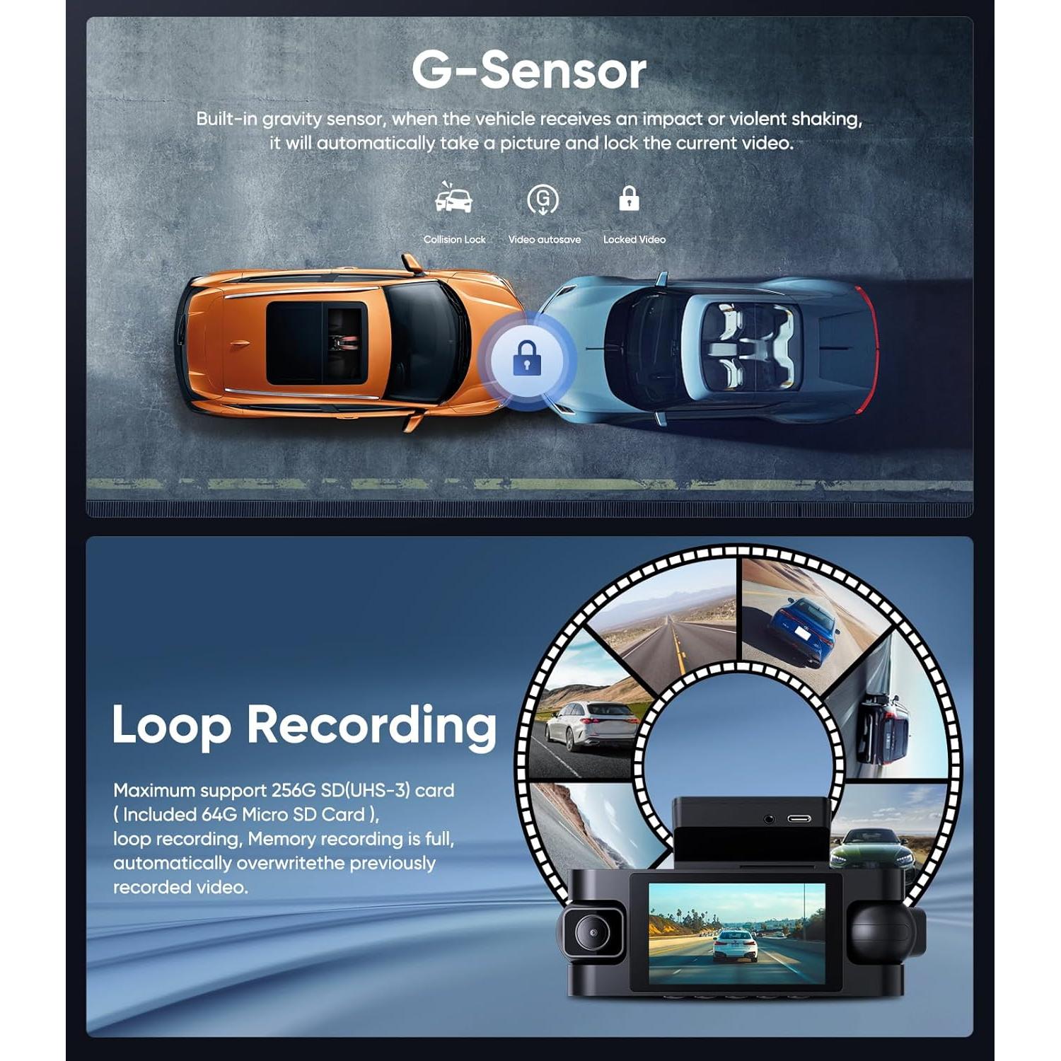 Cámara Dash 360° AINAVIGO 4 Canales 1080P con IR y G-Sensor
