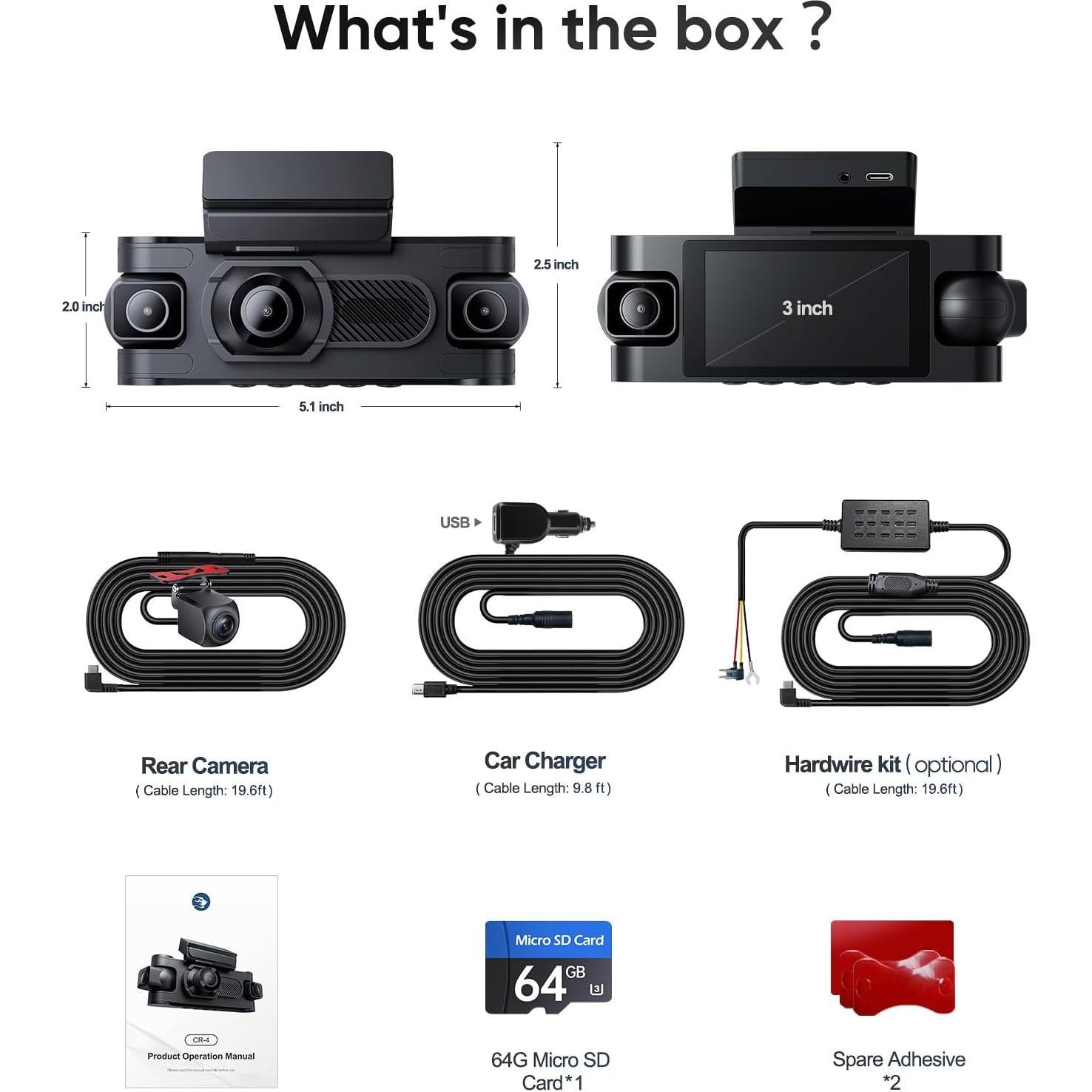 Cámara Dash 360° AINAVIGO 4 Canales 1080P con IR y G-Sensor