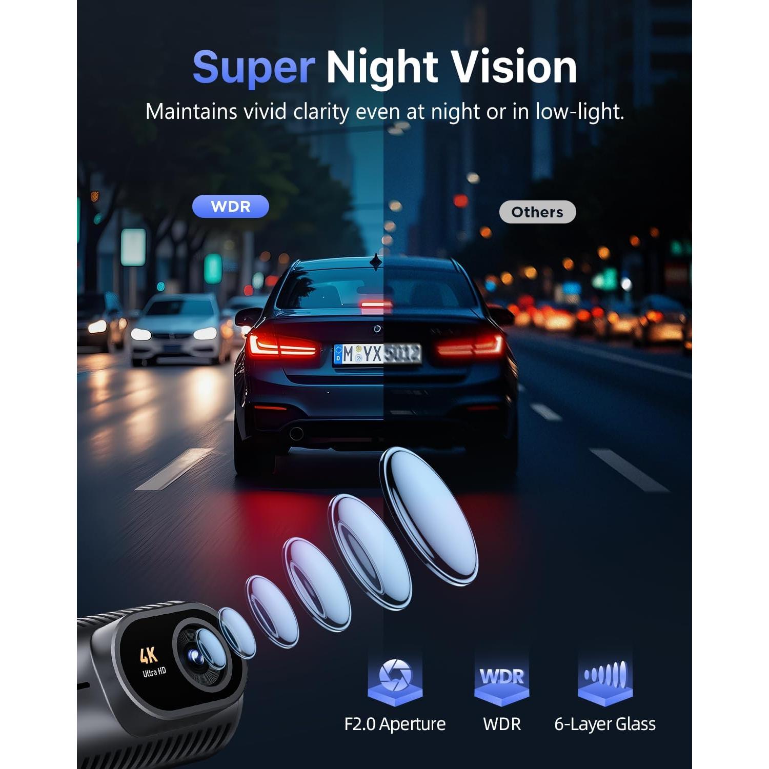 Cámara de tablero Cievie C200 4K con WiFi 5.8GHz y 64GB